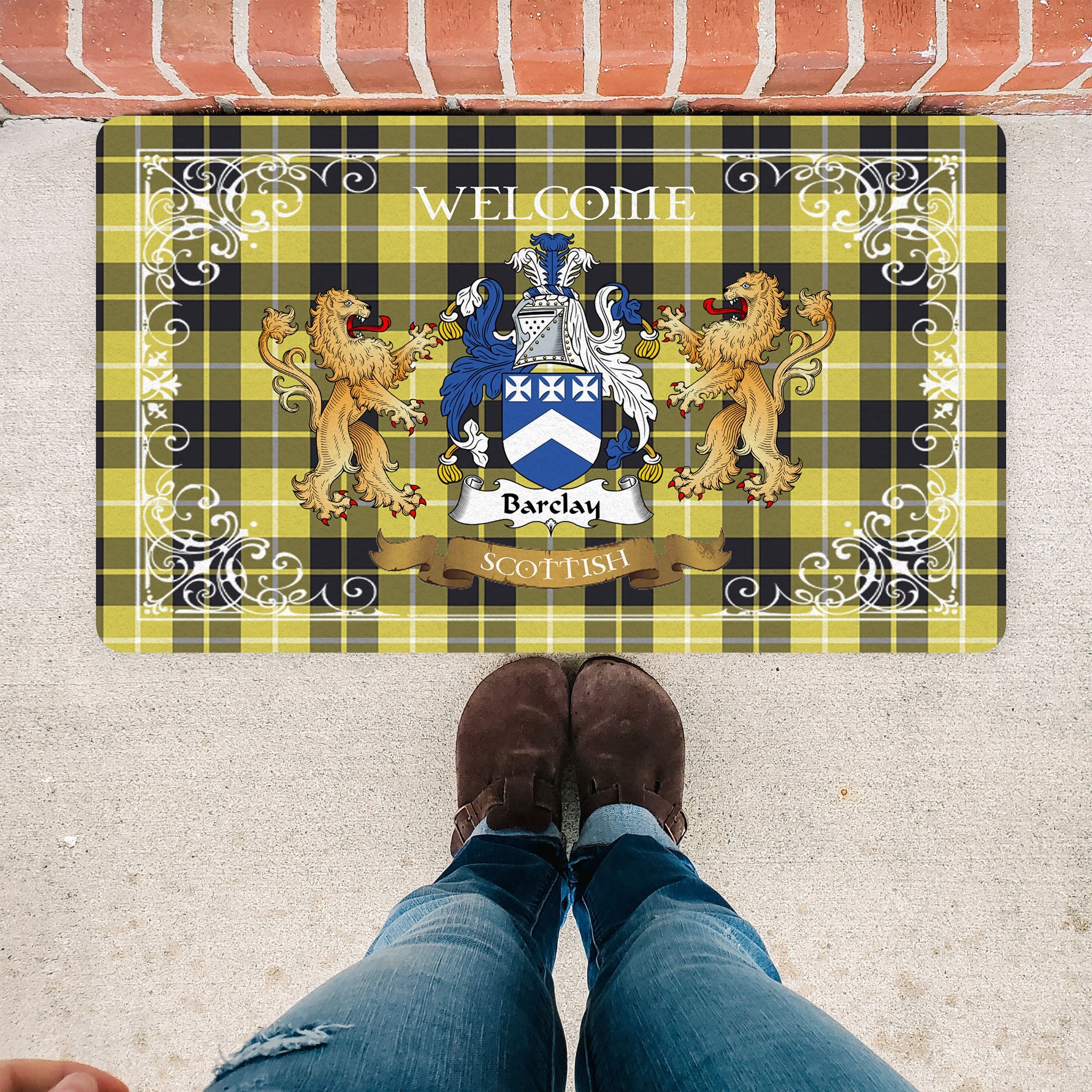 Scotstee Shop Tartan Door Mat The Family Barclay Dress Modern New Scottish Plaid Doormat, Welcome Mat, Christmas Door Mat