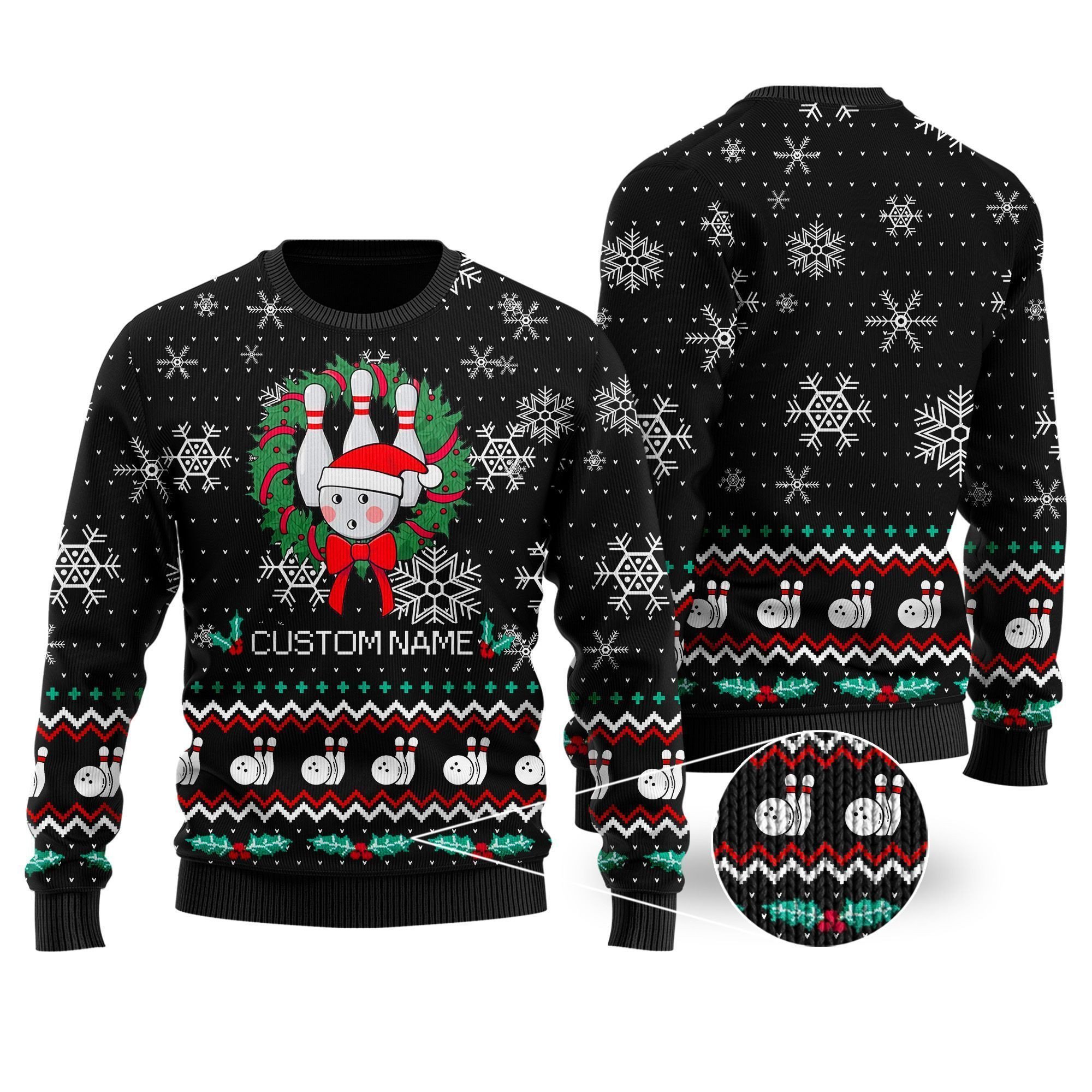 Bowling Christmas Snowflakes Image Noel Pattern Custom Name Ugly Sweater Personalized Gifts For Bowlers Sport Lovers