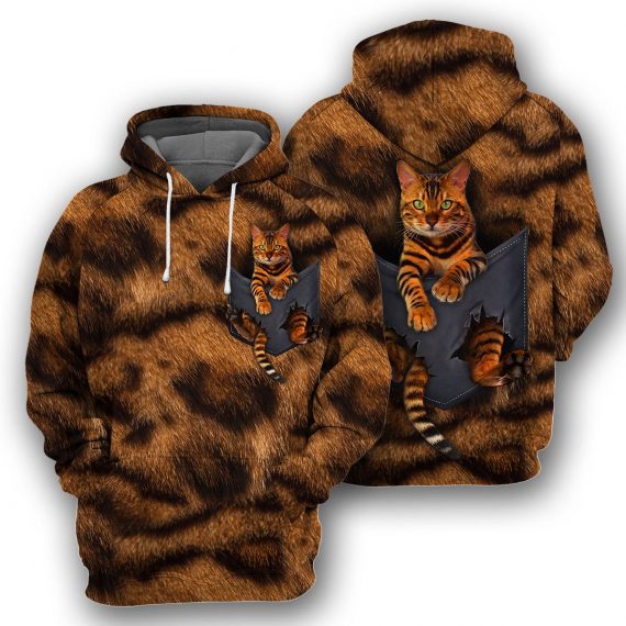 Bengal Cat Pocket All Over Print Unisex Hoodie Cat Lovers