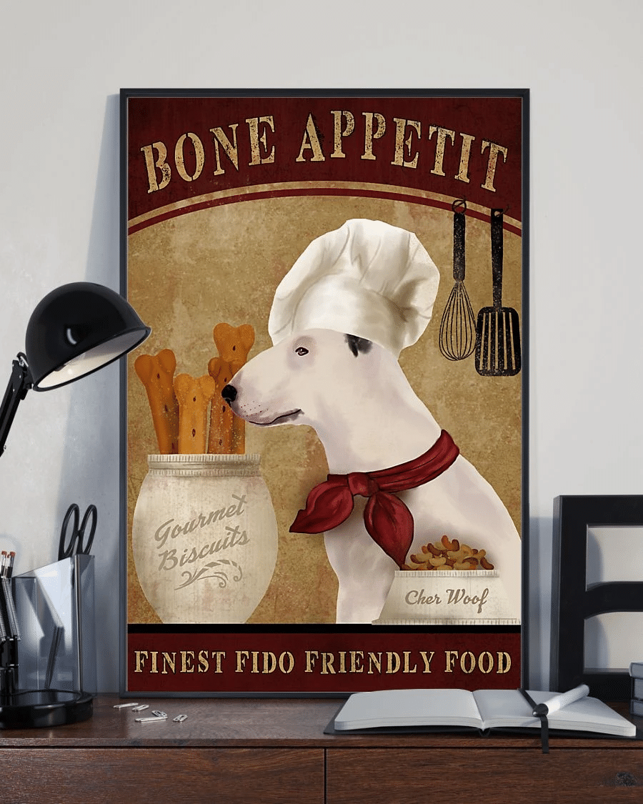 Bull Terrier Poster Canvas – Gifts For Dog Lover Puppies Home Decor Wall Art – Bone Appetit Finest Fido Evg80888