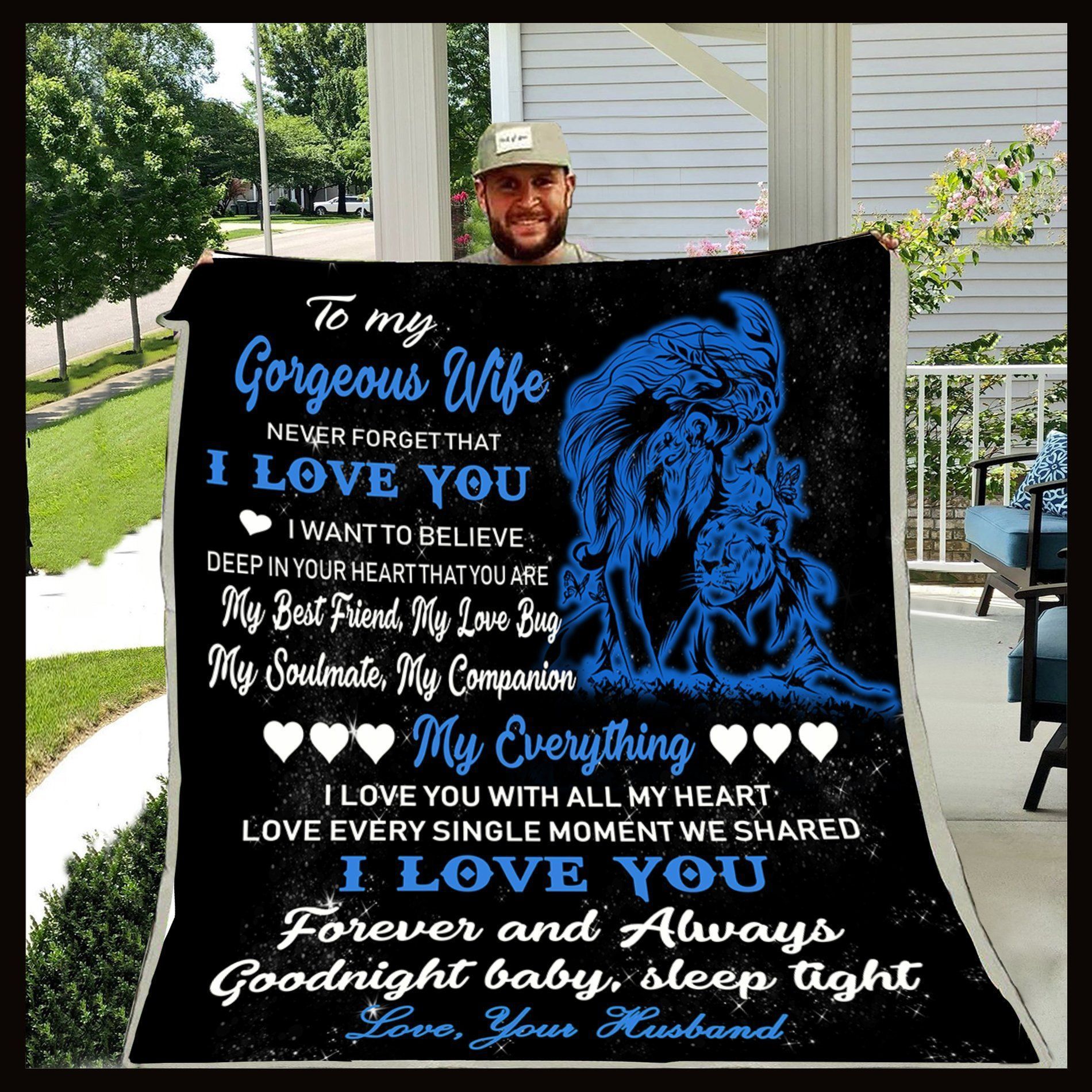 Va Lion Blanket – To My Wife – I Love You – Blue Fleece Blanket