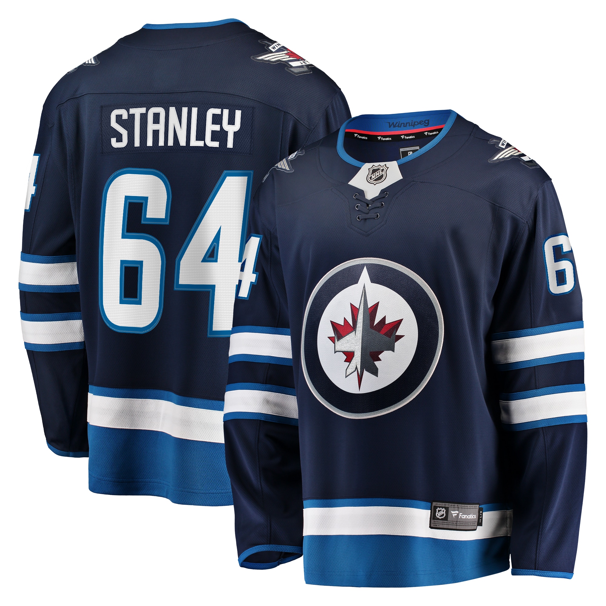 Logan Stanley Winnipeg Jets Branded Home Premier Breakaway Player Jersey – Navy