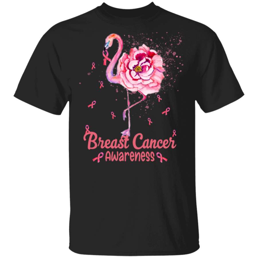 Breast Cancer Awareness Flamingo Shirt Breast Cancer Awareness Pink Ribbon Cute Flamingo Rose Flower Lover Gifts Breast Cancer T-Shirt