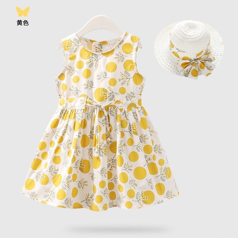 2PCS/Set Girls Dress +Hat Cotton Comfortable Children’s Dress 2021 Summer Dress Floral Girls’ Sleeveless Dress For Children alx