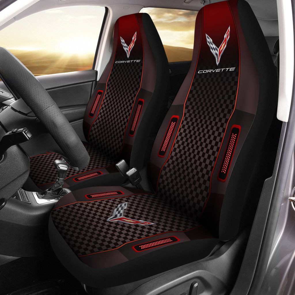 Chevrolet Corvette Car Seat Cover (Set Of 2) Ver 11 (Red)