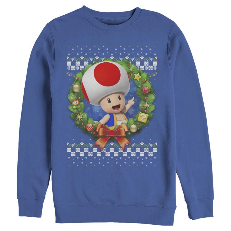 Nintendo Men’s Christmas Toad Wreath  Sweatshirt