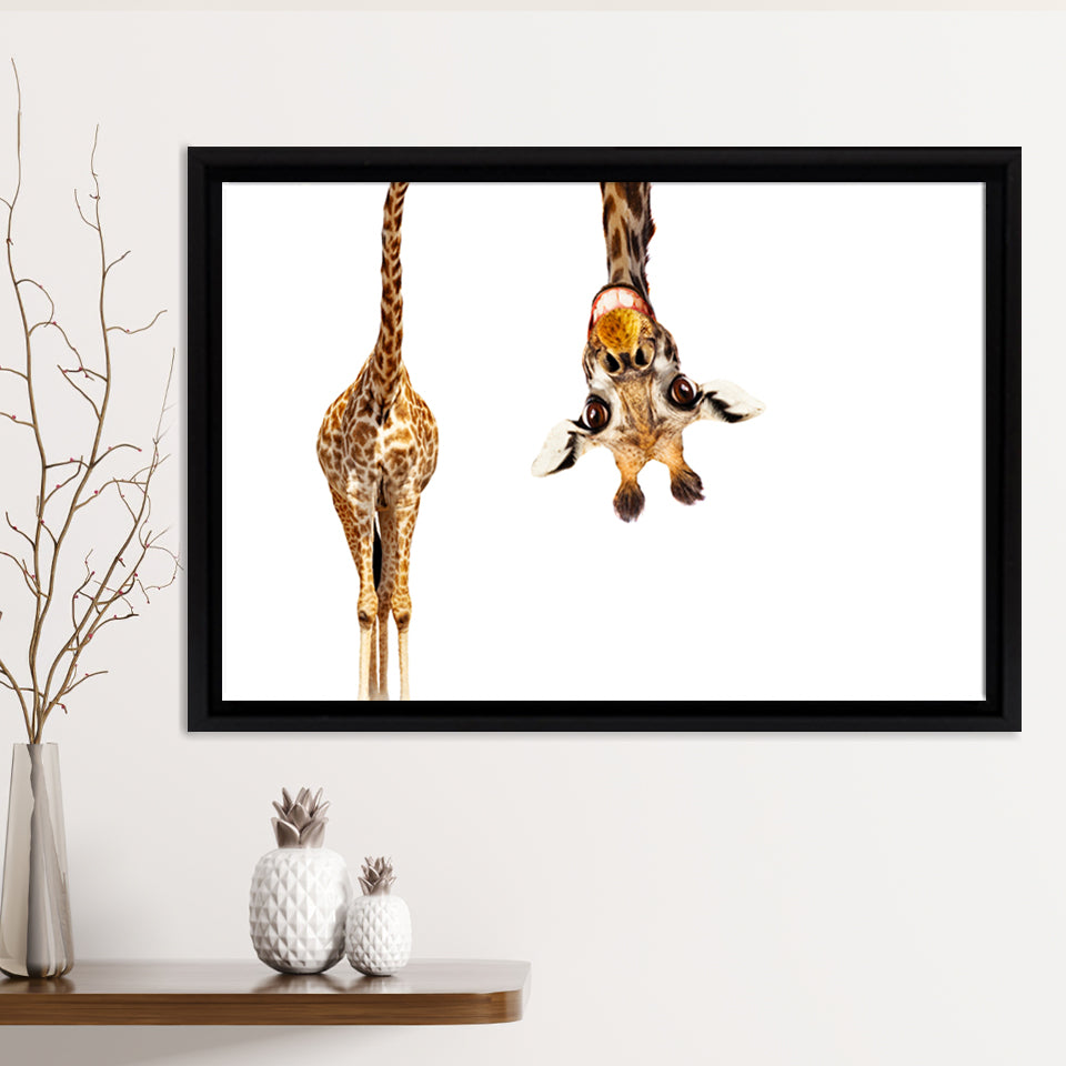 Happy Upside Down Giraffe Framed Canvas Print – Canvas Painting, Canvas Art, Wall Art, Wall Decor