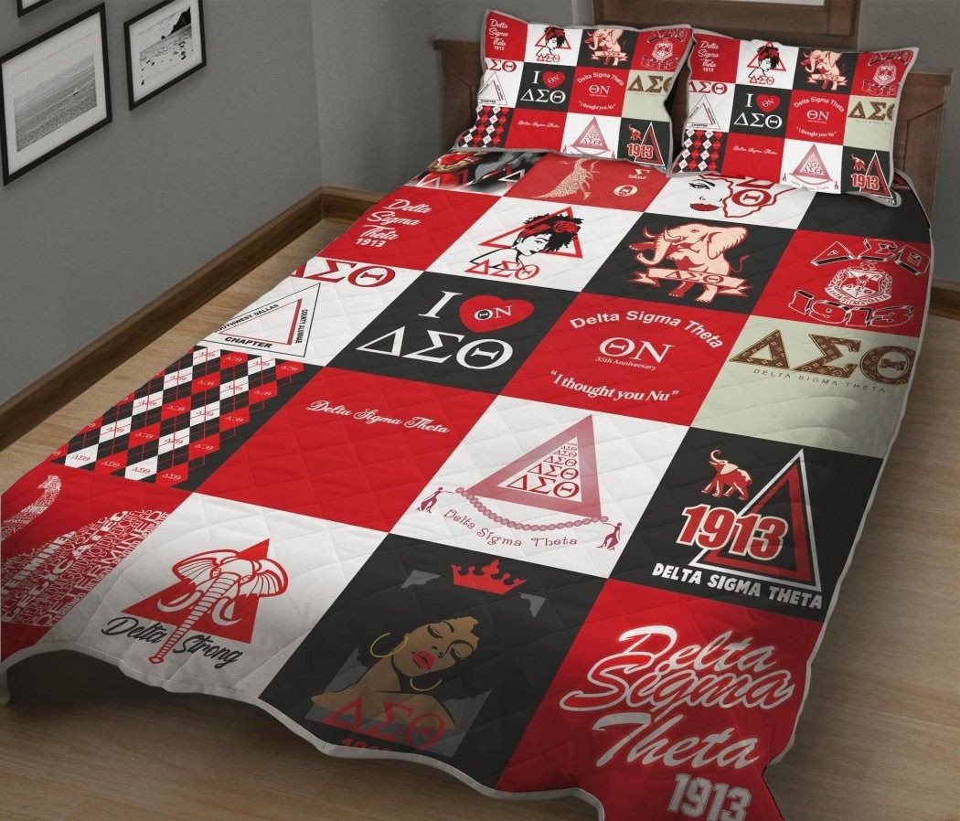 Wonderprint Home Set Delta Sigma Theta Crest Banner Quilt Bed Set Lt10