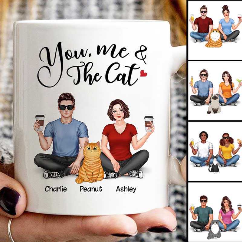 Couple Sitting You Me And The Cats Personalized Mug