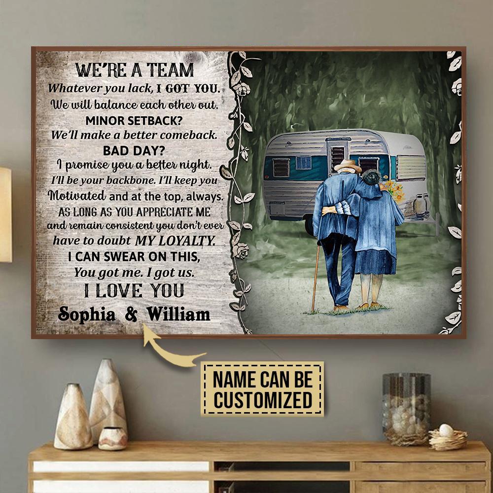 Aeticon Gifts Personalized Camping Old Couple Were A Team Canvas Mom Dad Gift Home Decor