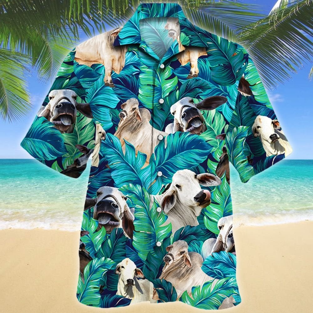 Brahman Cattle Green Cow Hawaiian Shirt For Men Women Ha42549