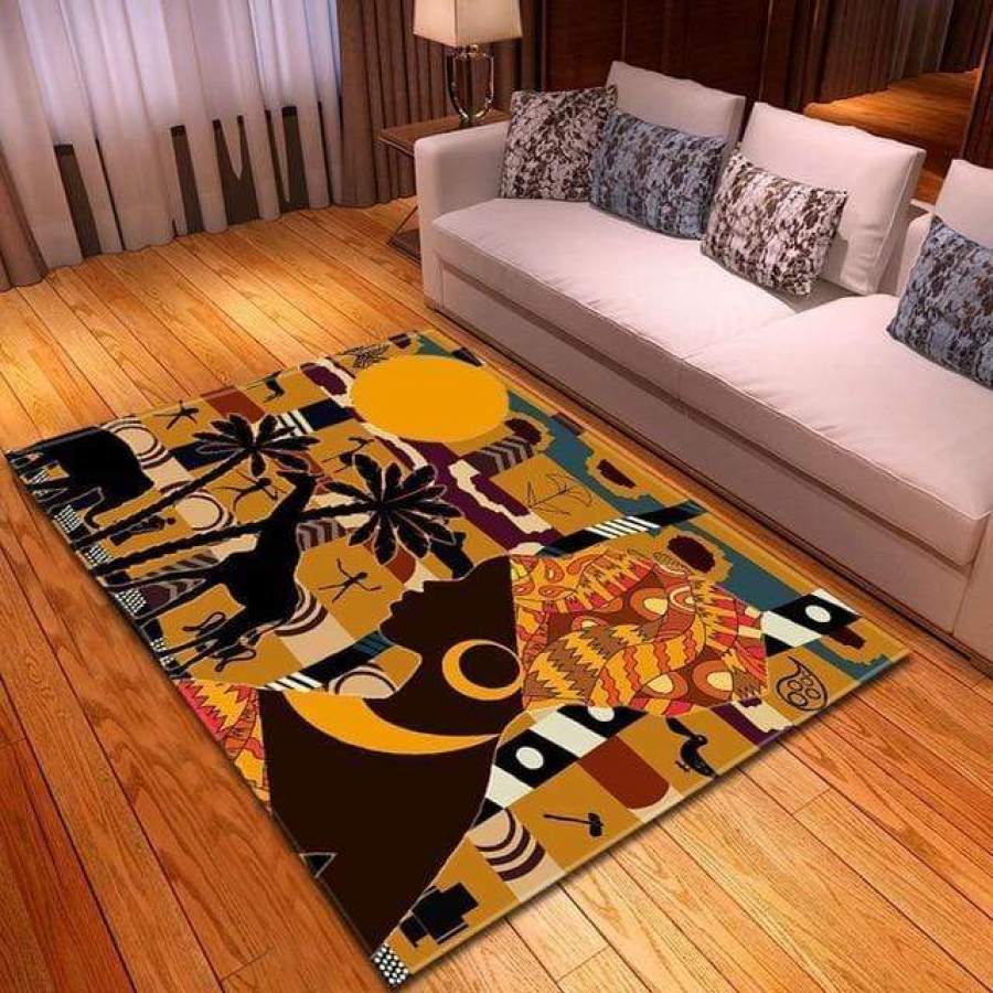 Traditional black woman in African Rectangle Rug