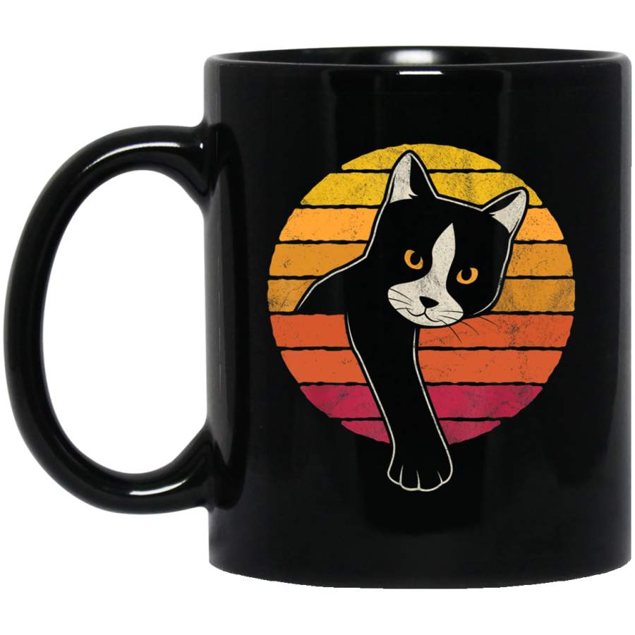 Vintage Style Tuxedo Cat Silhouette Retro Cat Lover Gift Black Mug