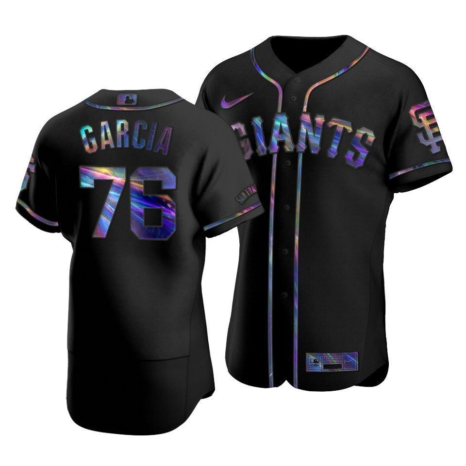 Men’S San Francisco Giants Jarlin Garcia #76 Iridescent Logo Holographic Limited  Jersey Black