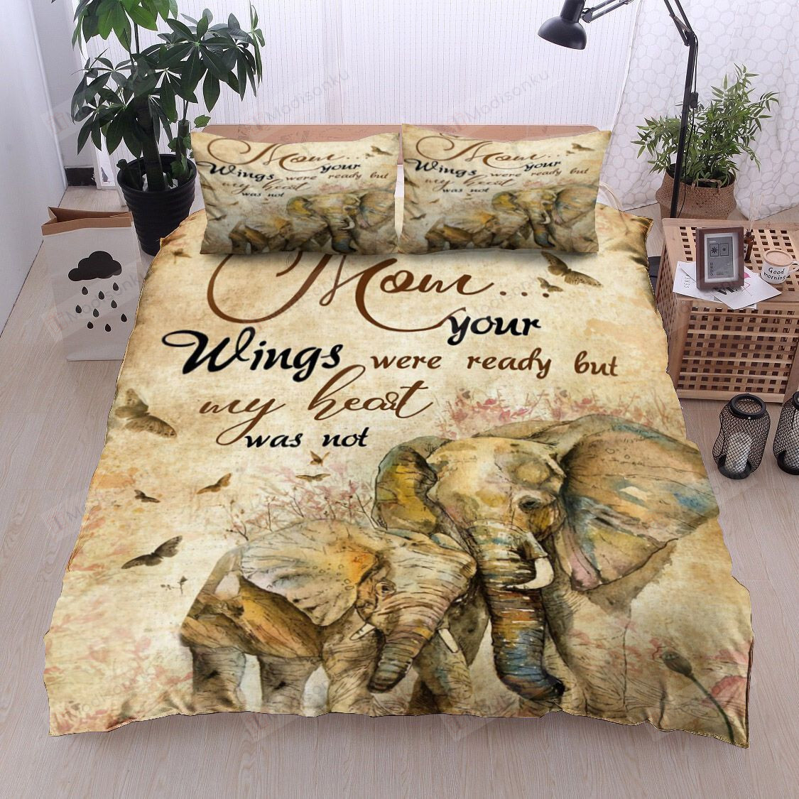 3D Elephants Mom Your Wings Were Ready But My Heart Was Not Cotton Bed Sheets Spread Comforter Duvet Cover Bedding Sets