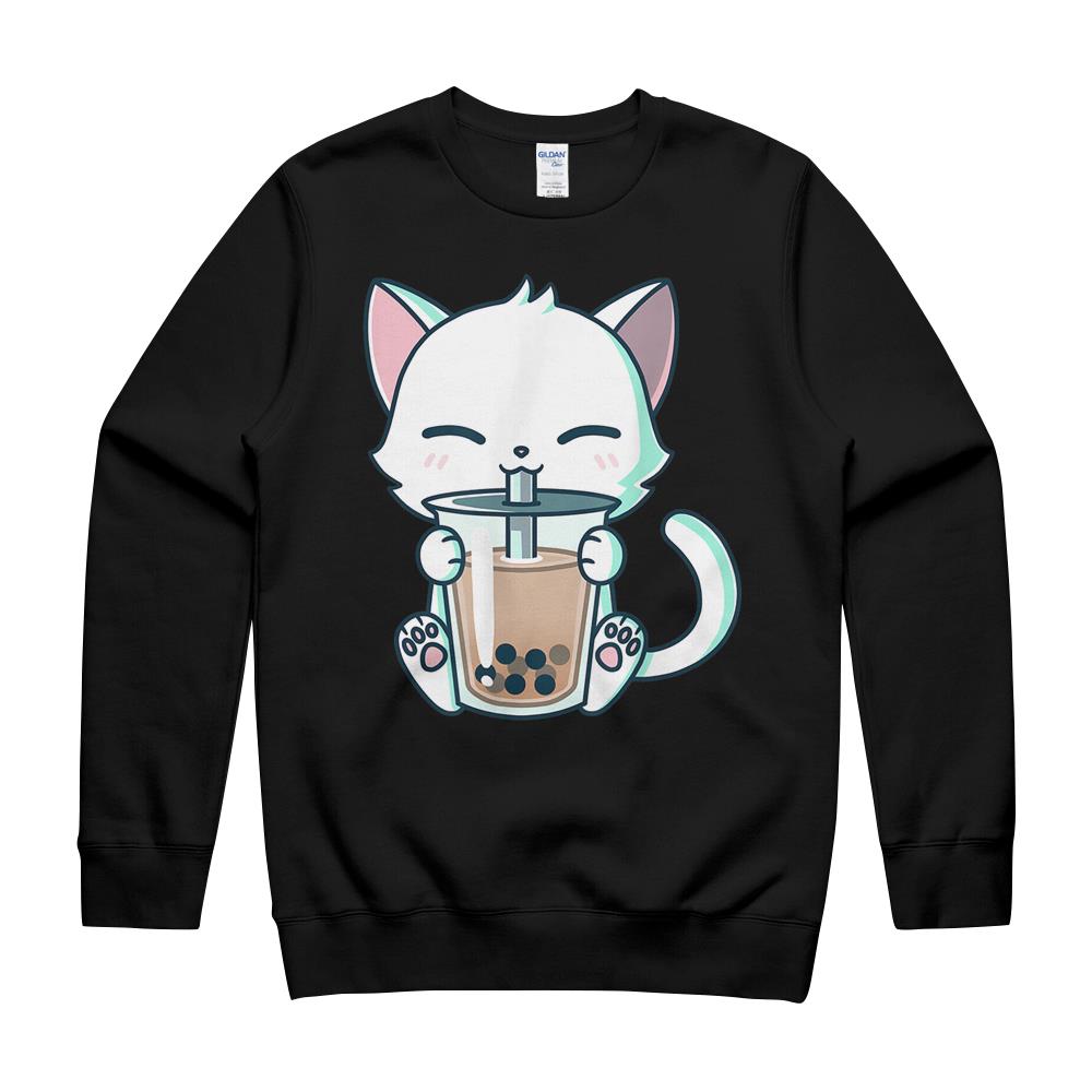 Boba Cat Drinking Boba Kitten Kawaii Japanese Kitty T-Shirt T-Shirt Crewneck Sweatshirt