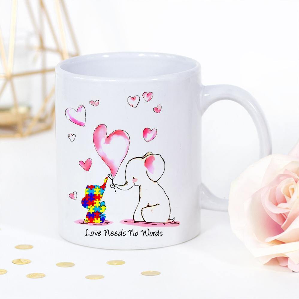 Autism Awareness Elephant Love Needs No Words White Mug