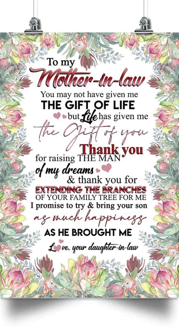 Flower Poster – to My Mother-in-Law – The Gift of Life – Mother in Law Gifts, Poster for Mother in Law, Home Decor and Room