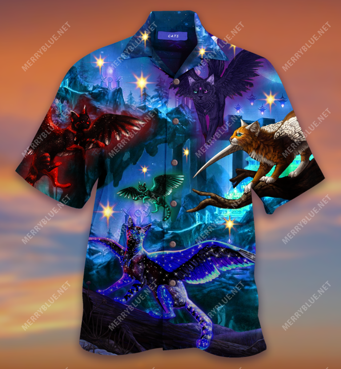 Cats Flying In Dark Night Hawaii Shirt Ha26377