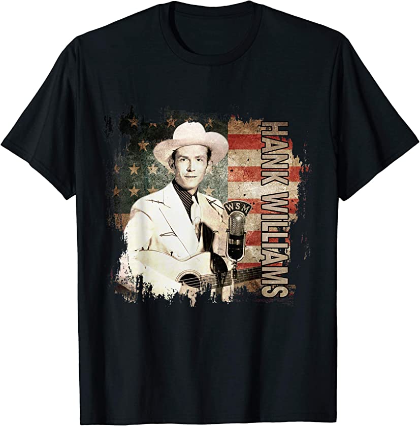 Vintage Hank Art Williams Graphic Flag America Country Music T-Shirt