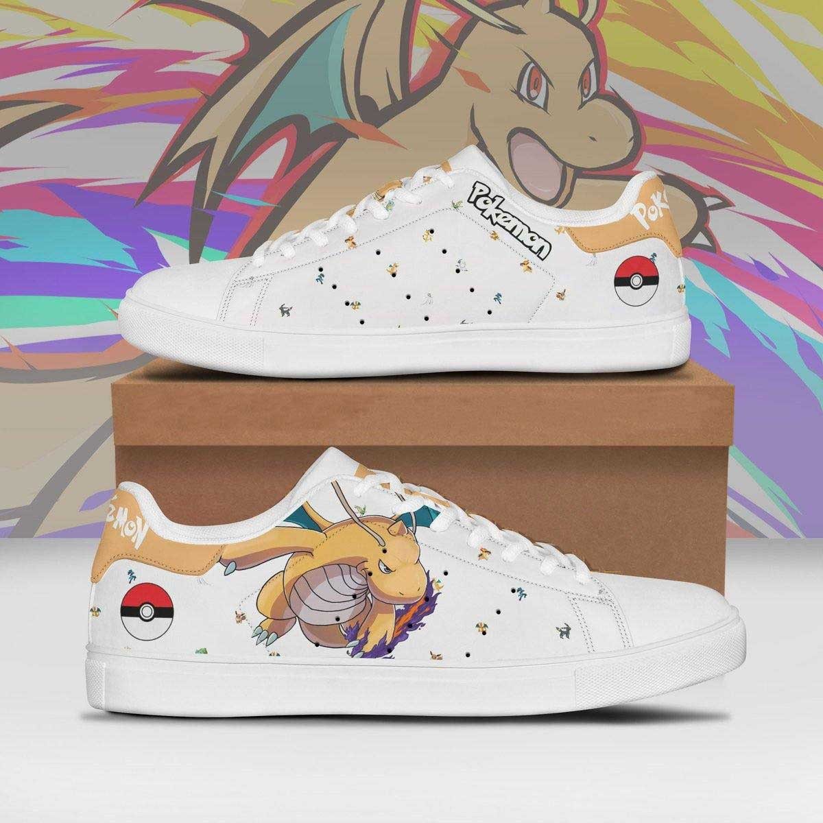 Pokemon Dragonite Anime Christmas Gift For Fan Low Top Leather Skate Shoes Sneakers For Man And Women