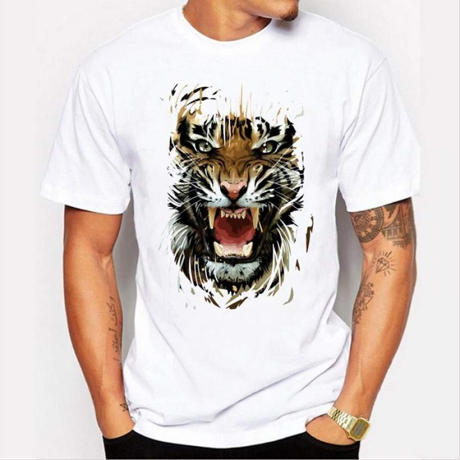 Newest 2018 Fashion Colourful Tiger Design T Shirt Mens Novelty Animals T-Shirt High Quality Hipster Harajuku Tee Tops
