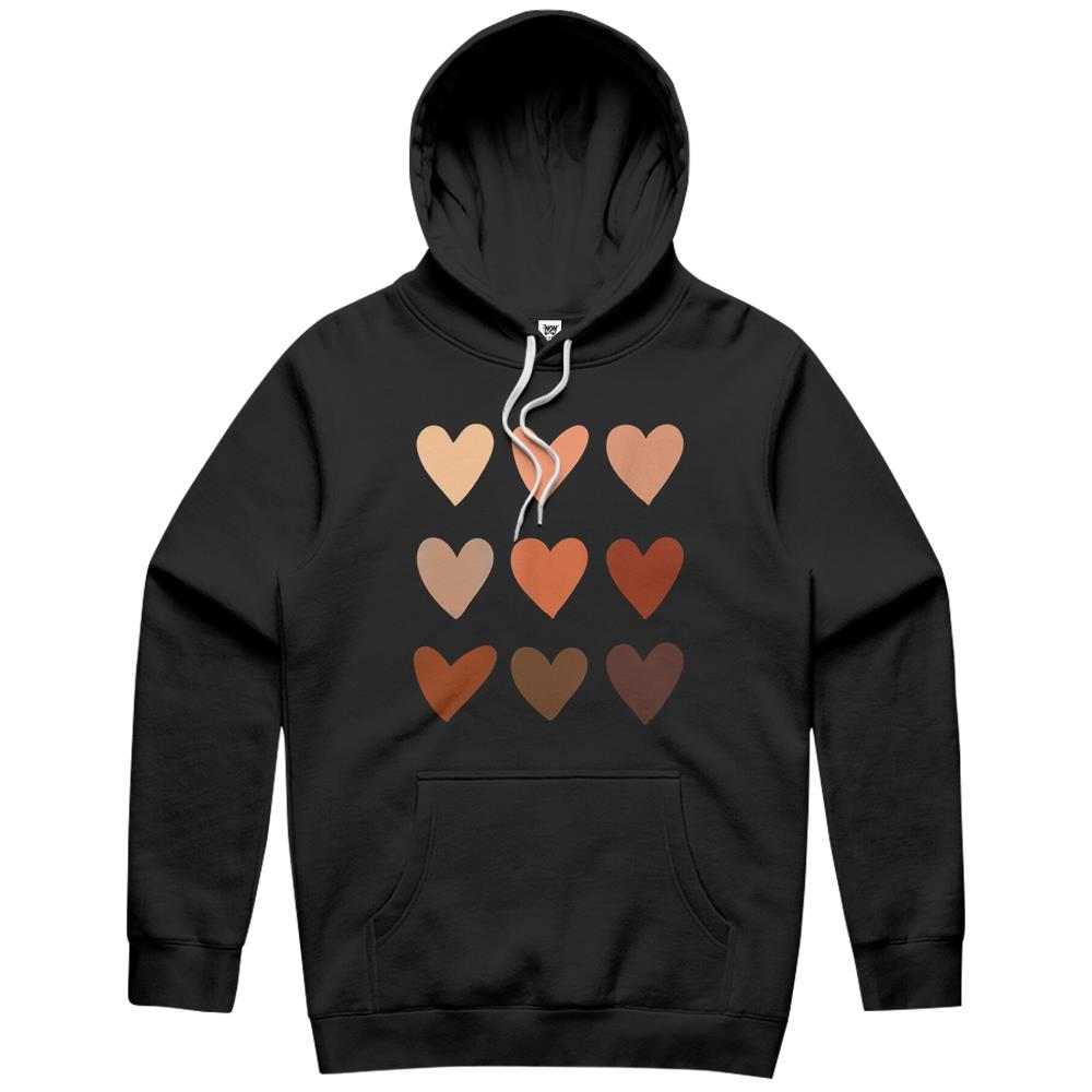 Melanin Skin Tone Hearts, Be Kind, Black History Month Hoodie