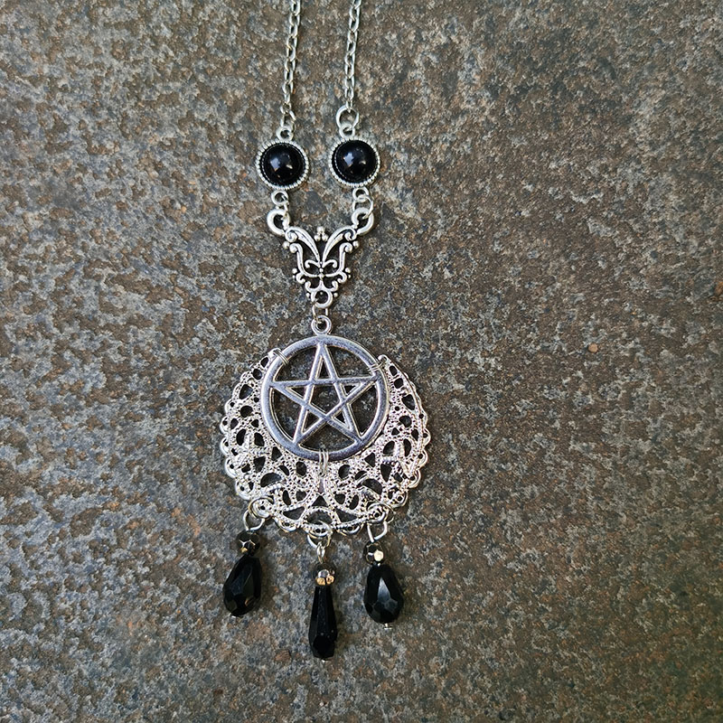 Black Onyx Pentagram Necklace, pentacle necklace, wiccan jewelry, gothic necklace alx