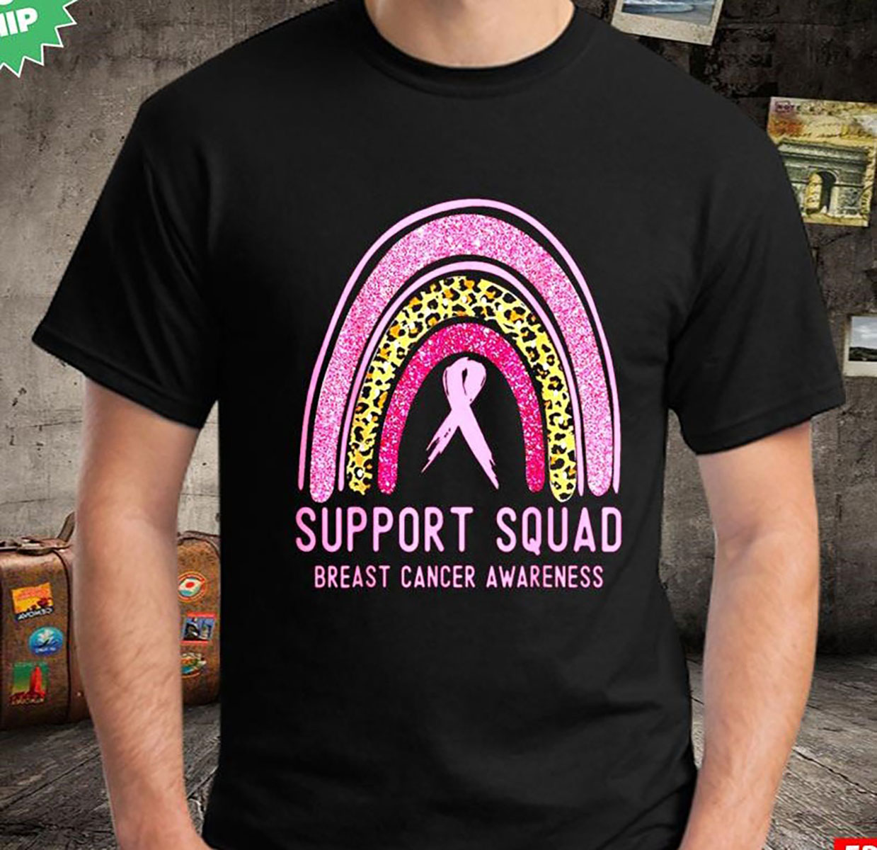 Support Squad Leopard Breast Cancer Awareness 2D Tshirt