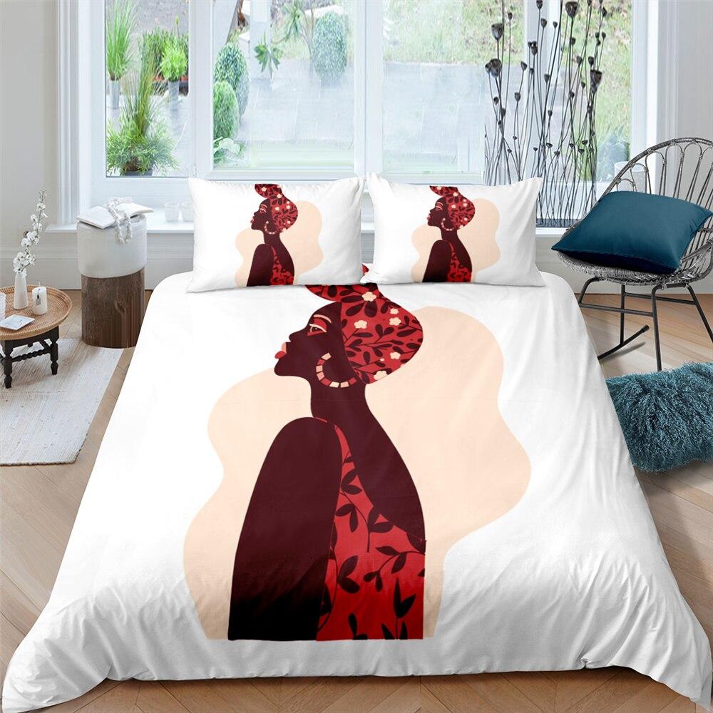 Red African Lady 3 Pcs Quilted Comforter Set