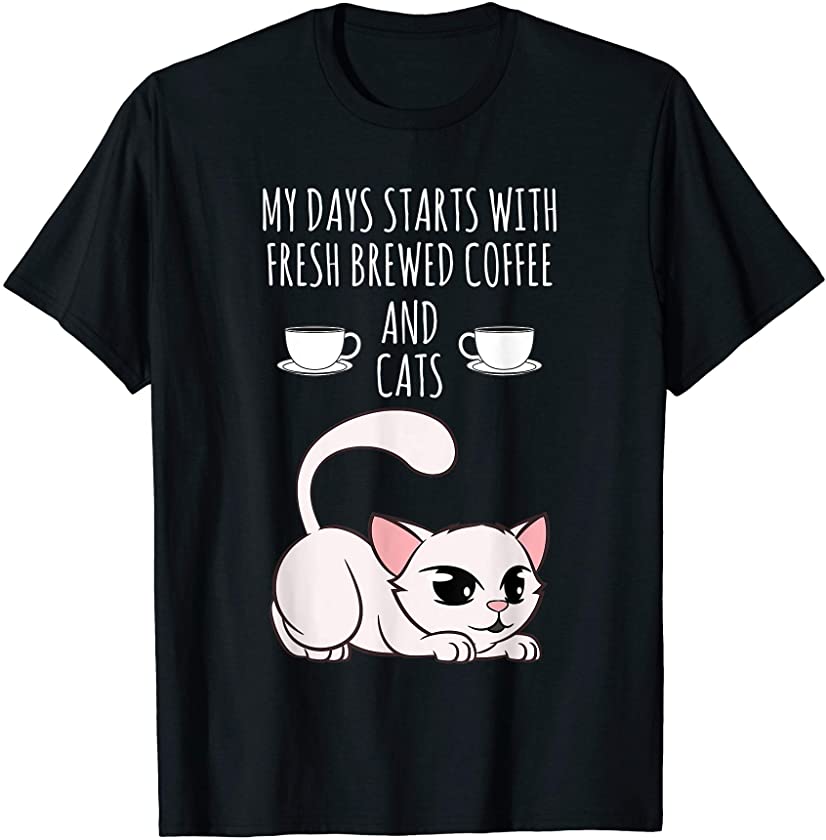 Starts With Coffee And Cats Animal Funny Shirt T-Shirt