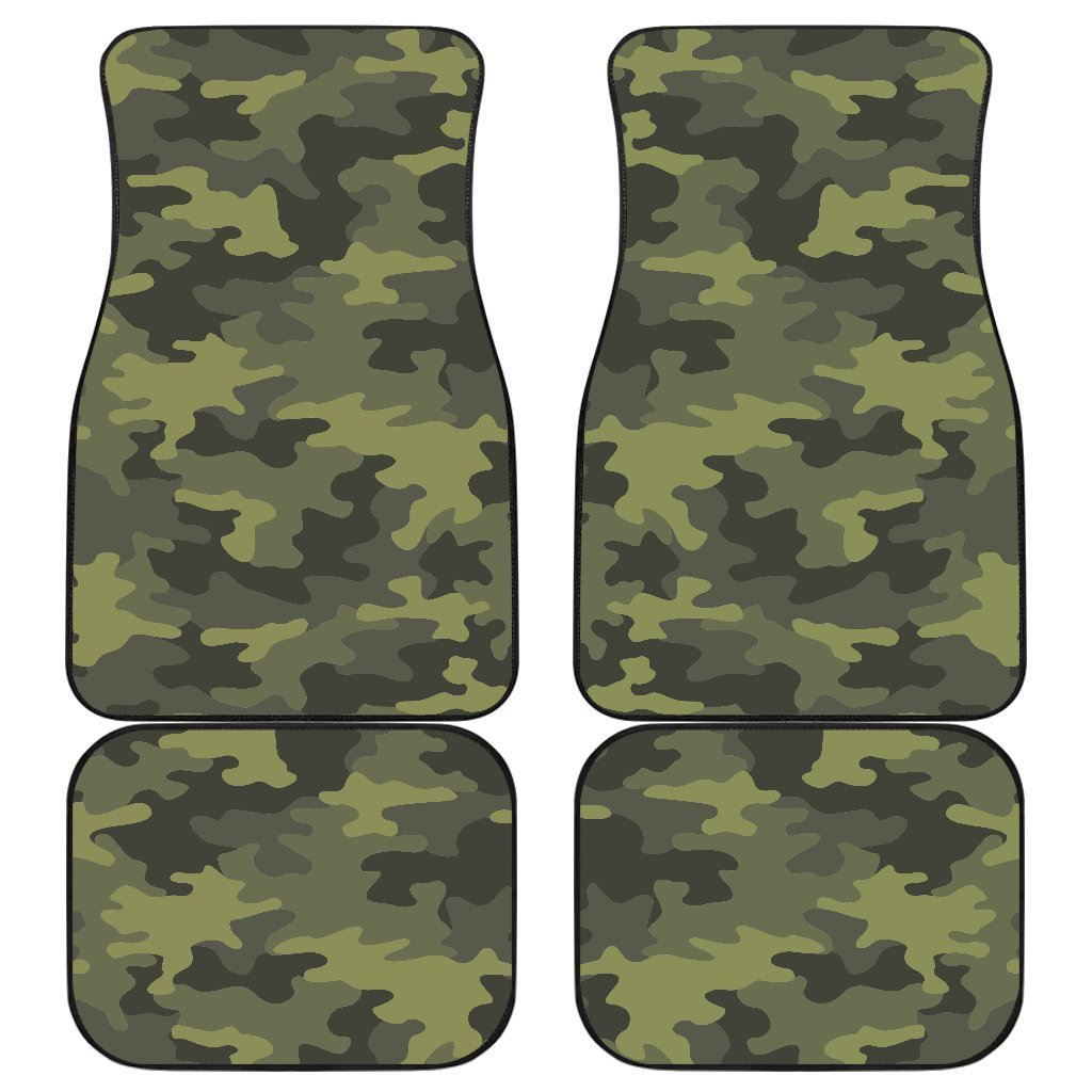 Dark Green Camouflage Print Front And Back Car Floor Mats, Front Car Mat