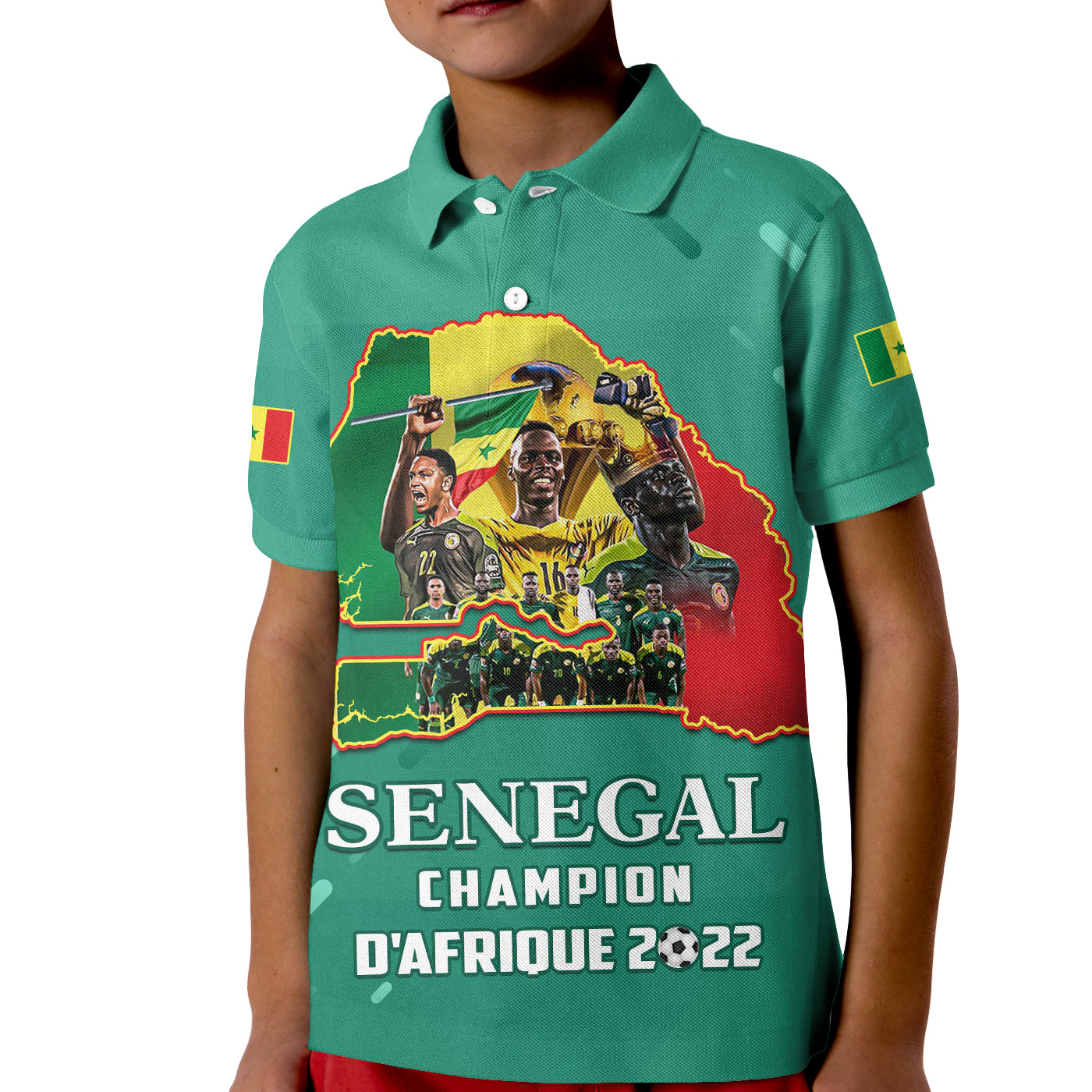 Senegal Football Polo Shirt Kid The Champions 2022 Style Map And Lion Lt13