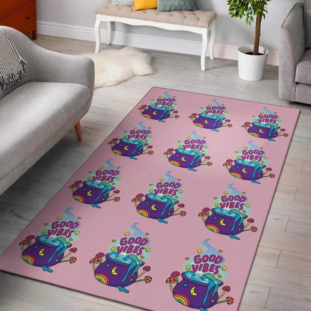 Halloween Area Rug | Good Vibes Witch Bowl Patterns Colorful Pink Rugs Home Decor