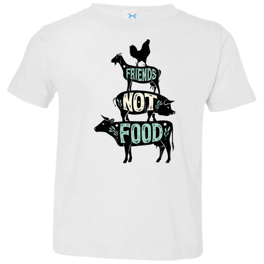 AGR Friends Not Food – Vegan Vegetarian Animal Lovers T-Shirt – Vintage Distressed_2 Toddler Jersey T-Shirt