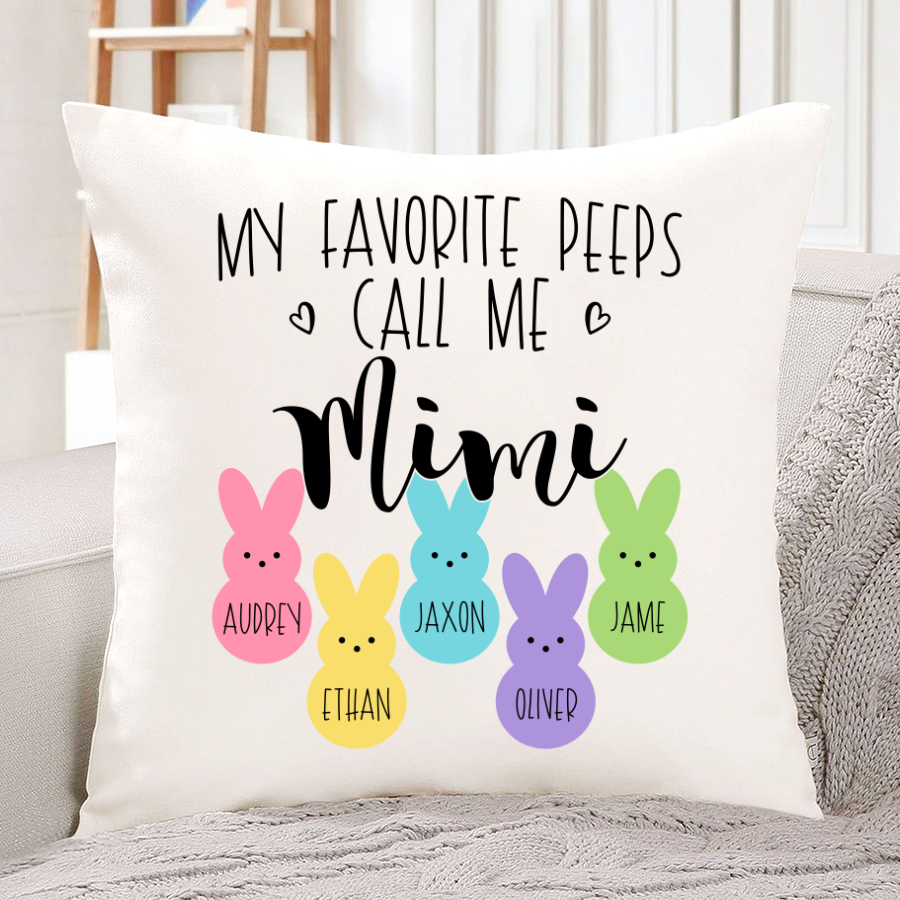 Personalized My Favorite Peeps Call Me Mimi With Grandkids Easter Bunny Indoor Pillow