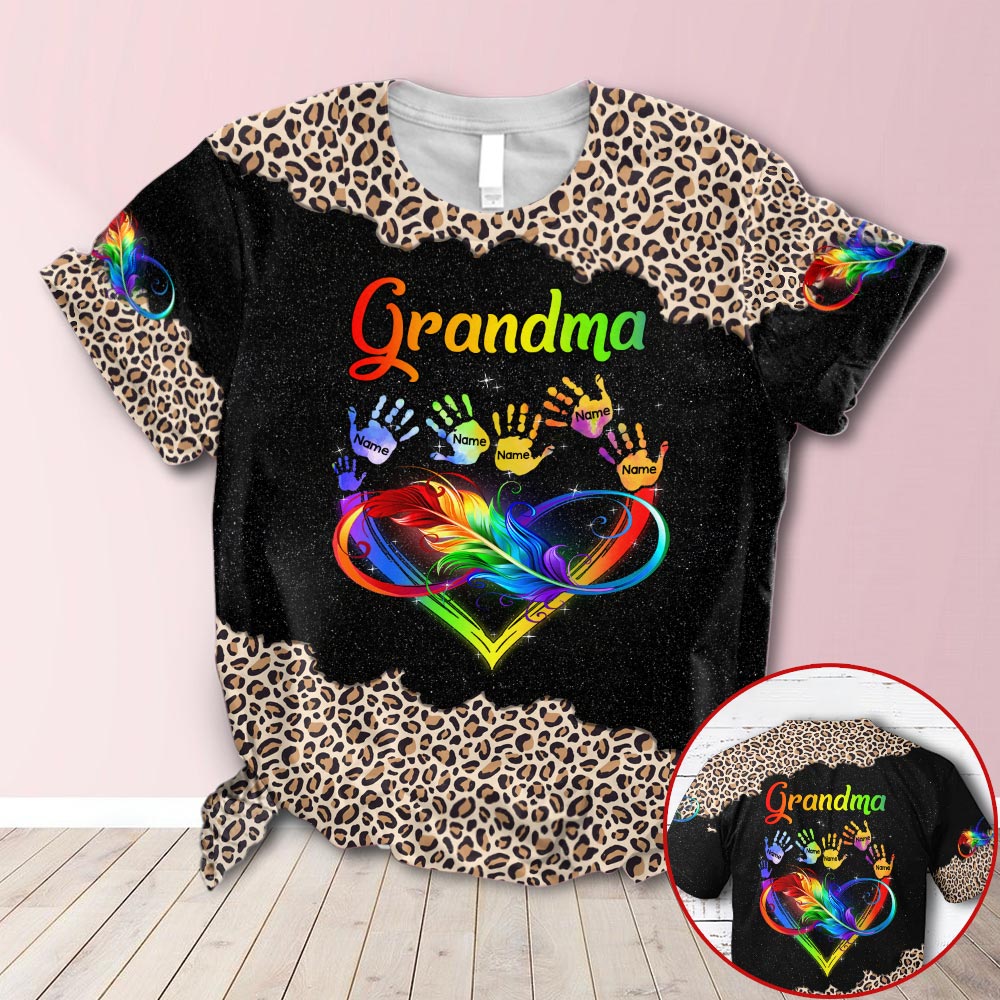 Personalized Grandma Colorful Infinity With Handprints All Over Print Shirts, 3D Hoodie, Sweatshirt, Shirt And Polo For Grandma Hn98 Huts