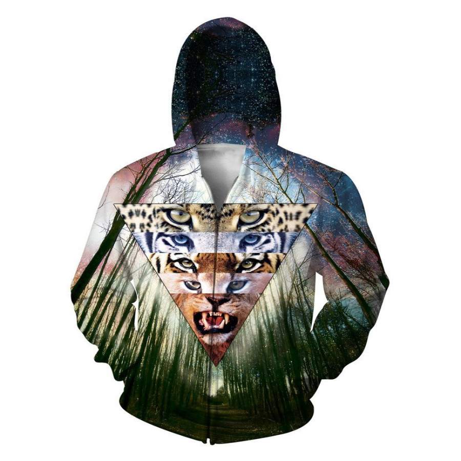 Triangular Tiger Zip Up Hoodie