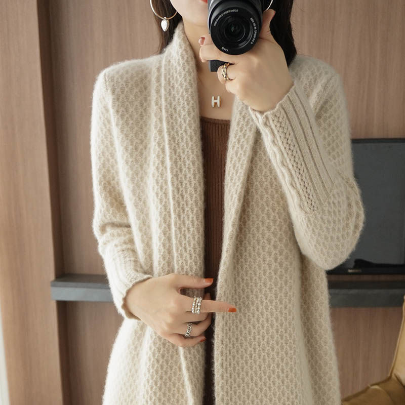 Wool Cashmere Cardigan Sweater Women Knitted Coat Trench V-Neck Elegant Loose Jumpers 2022 Winter Clothes Fashion Oversized Tops alx