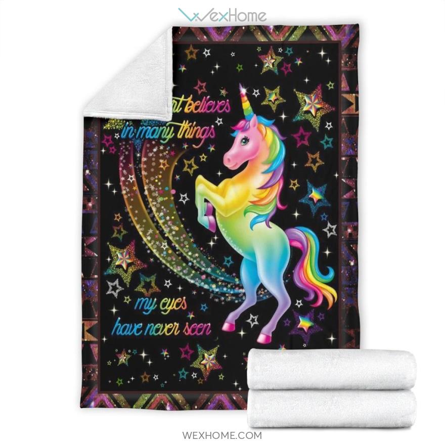 My Heart Believes In Many Things My Eyes Have Never Seen Rainbow Unicorn Premium Blanket