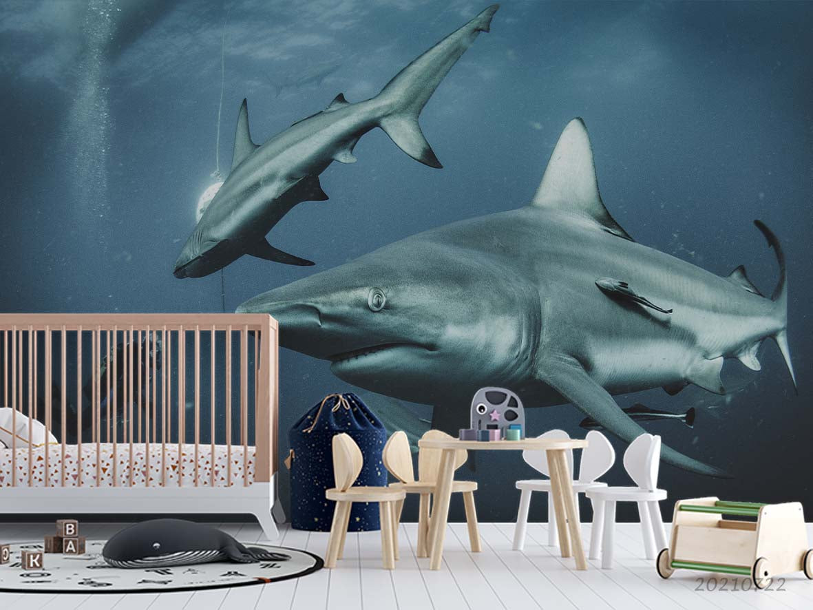 3D Sea Animal Shark Wall Mural Wallpaper Lqh 612