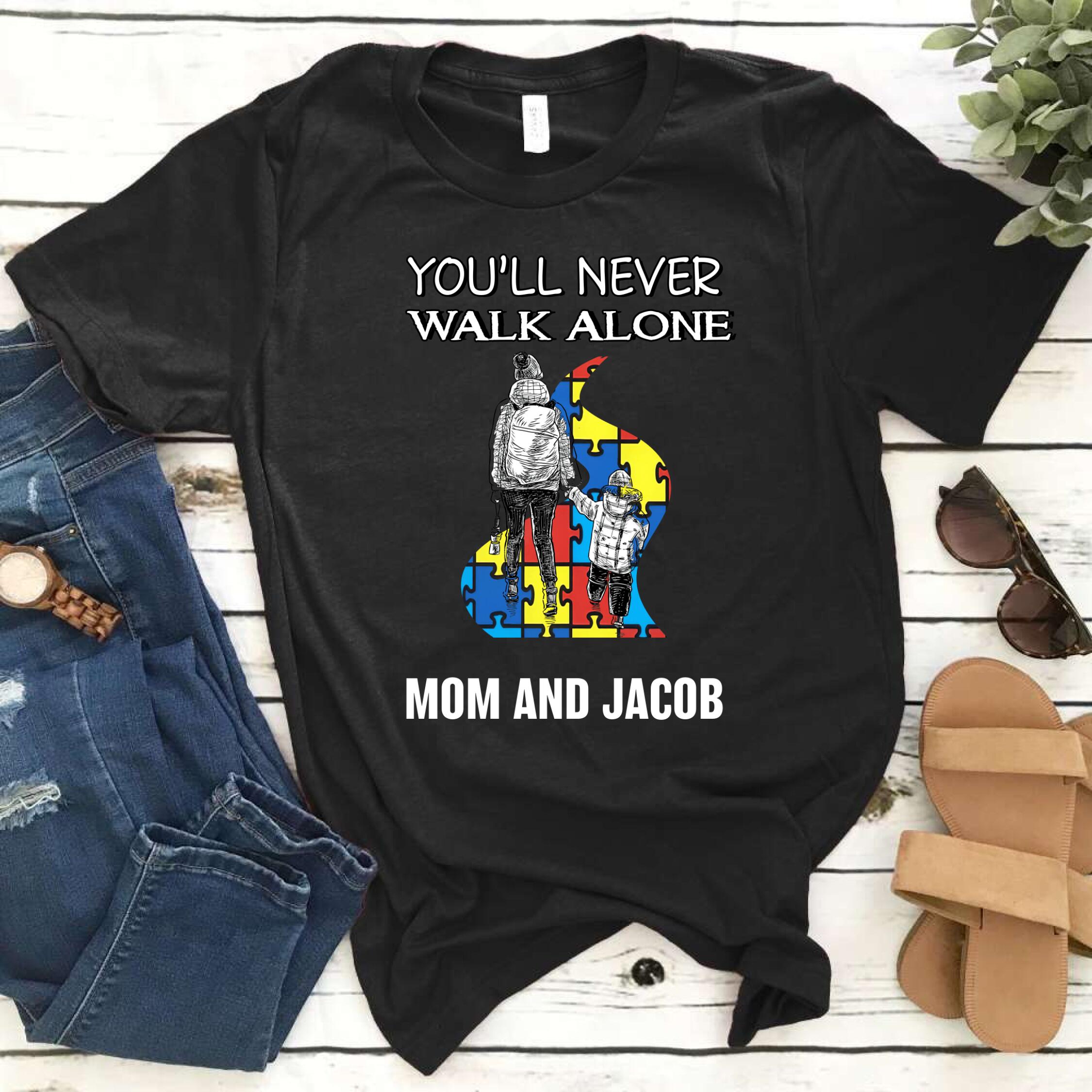 Personalized You’ll Never Walk Alone Autism Awareness Gift For Family Gift For Autism Mom Dad- Standard T-shirt