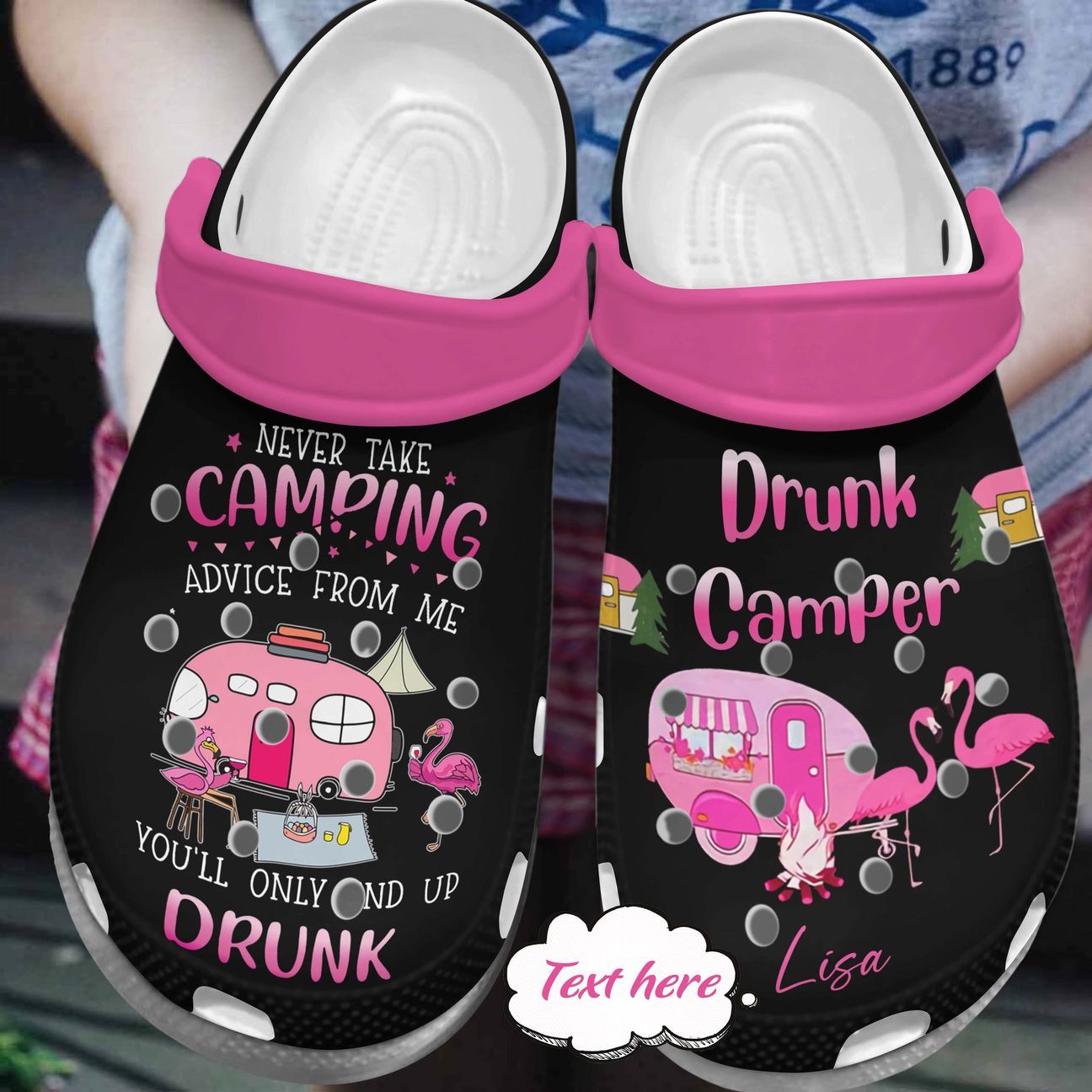 Camping Personalized Personalize Clog, Custom Name, Text, Fashion Style For Women, Men, Kid, Print 3D Whitesole Drunk Camper