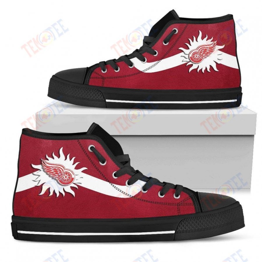 Mens Womens Detroit Red Wings High Top Shoes Simple Van Sun Flameshoes TMT423