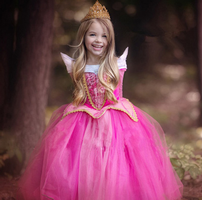 2017 Girls Sleeping Beauty Princess Costume Spring Autumn Girl Dress Pink Blue Princess Aurora Dresses for Girls Party Costume alx