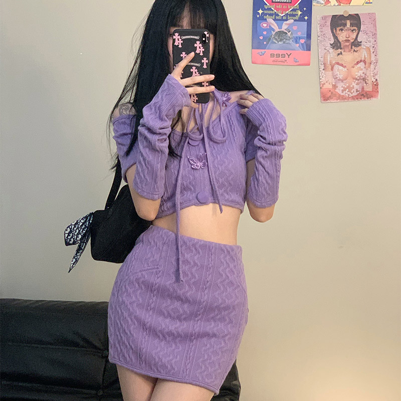 Summer 2 Piece Dress Set 2022 Japanese Korean Office Lady Outfit Kawaii Knitted Sweater Set Female High Waist Mini Punk Skirts alx