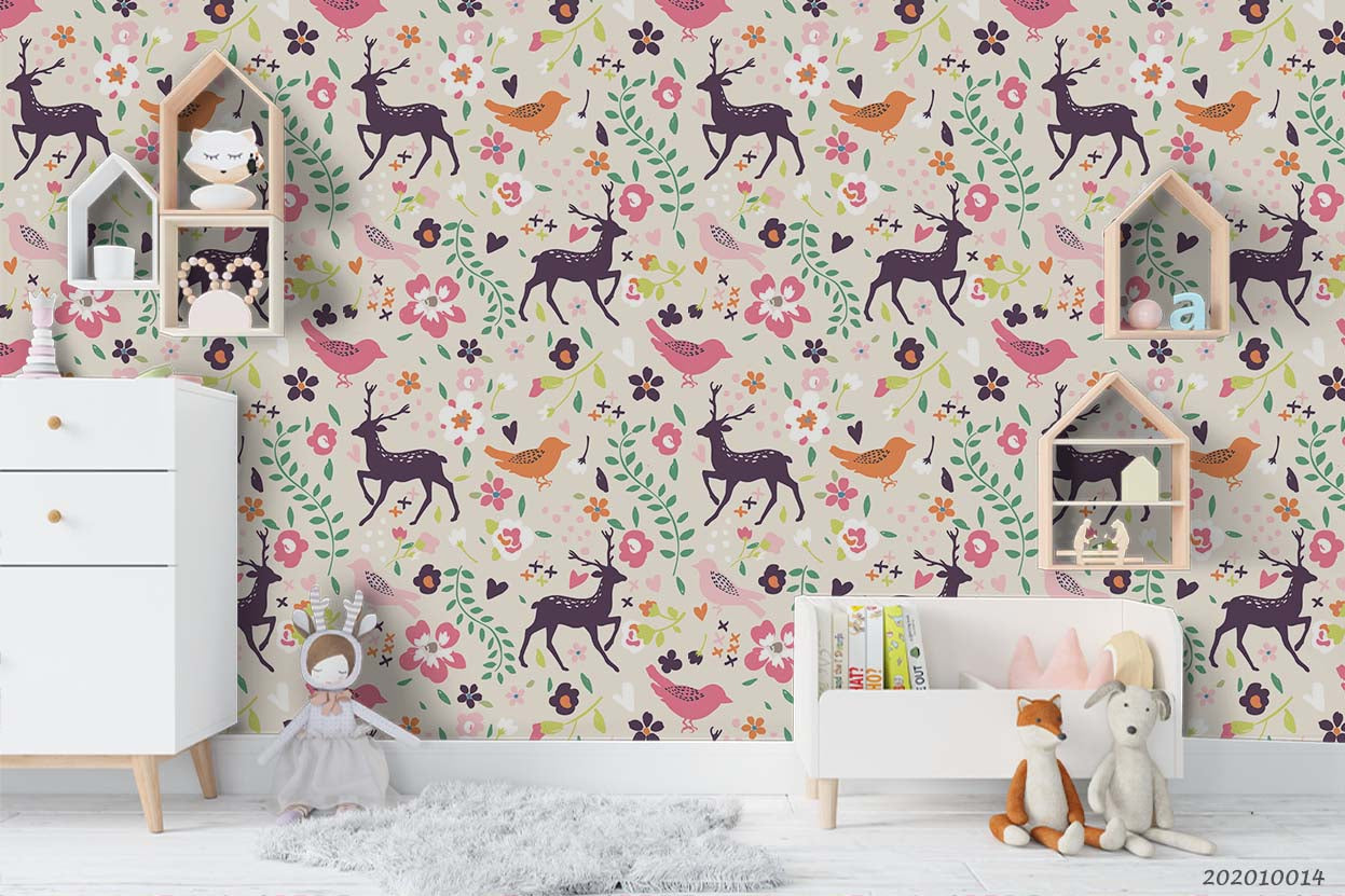 3D Cartoon Cute Animal Bear Bird Pattern Wall Mural Wallpaper Wj 5013