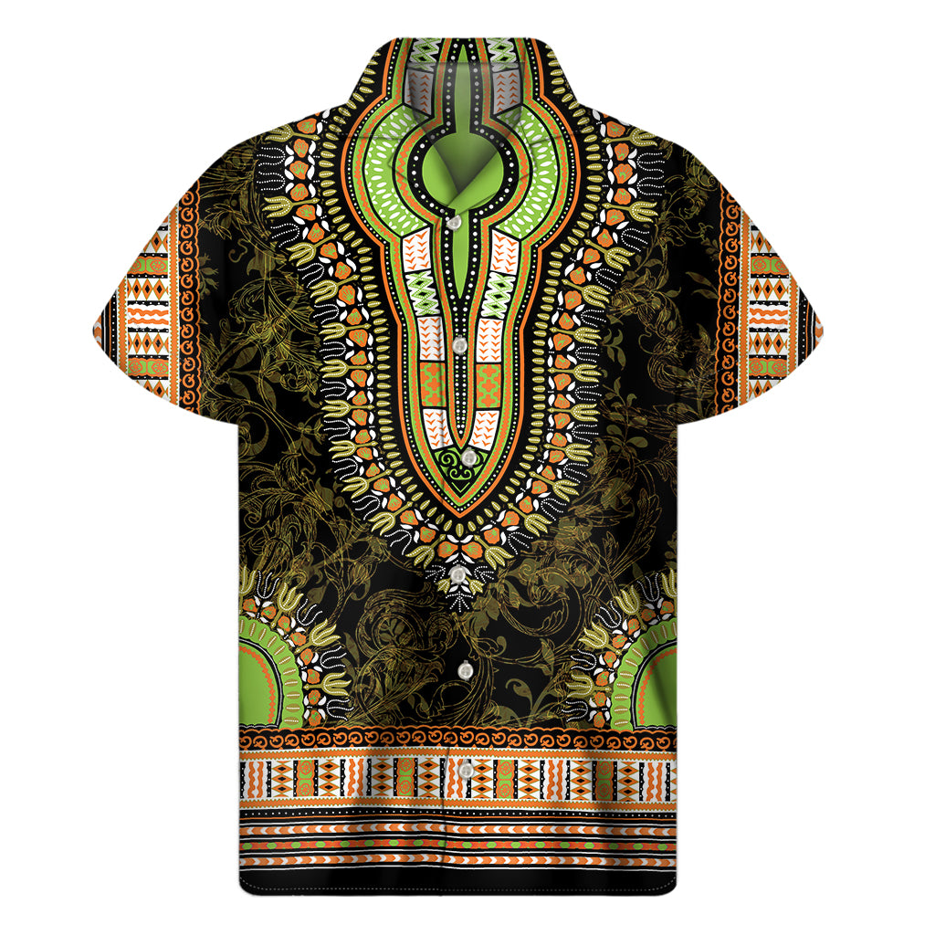 Orange And Black African Dashiki Print Men’S Short Sleeve Shirt