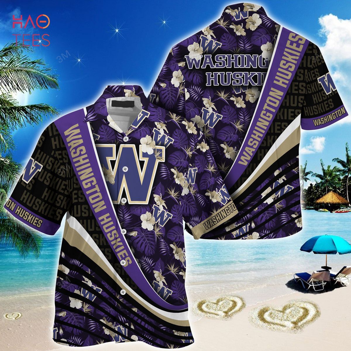 NCAA Washington Huskies Black Purple Hawaiian Shirt