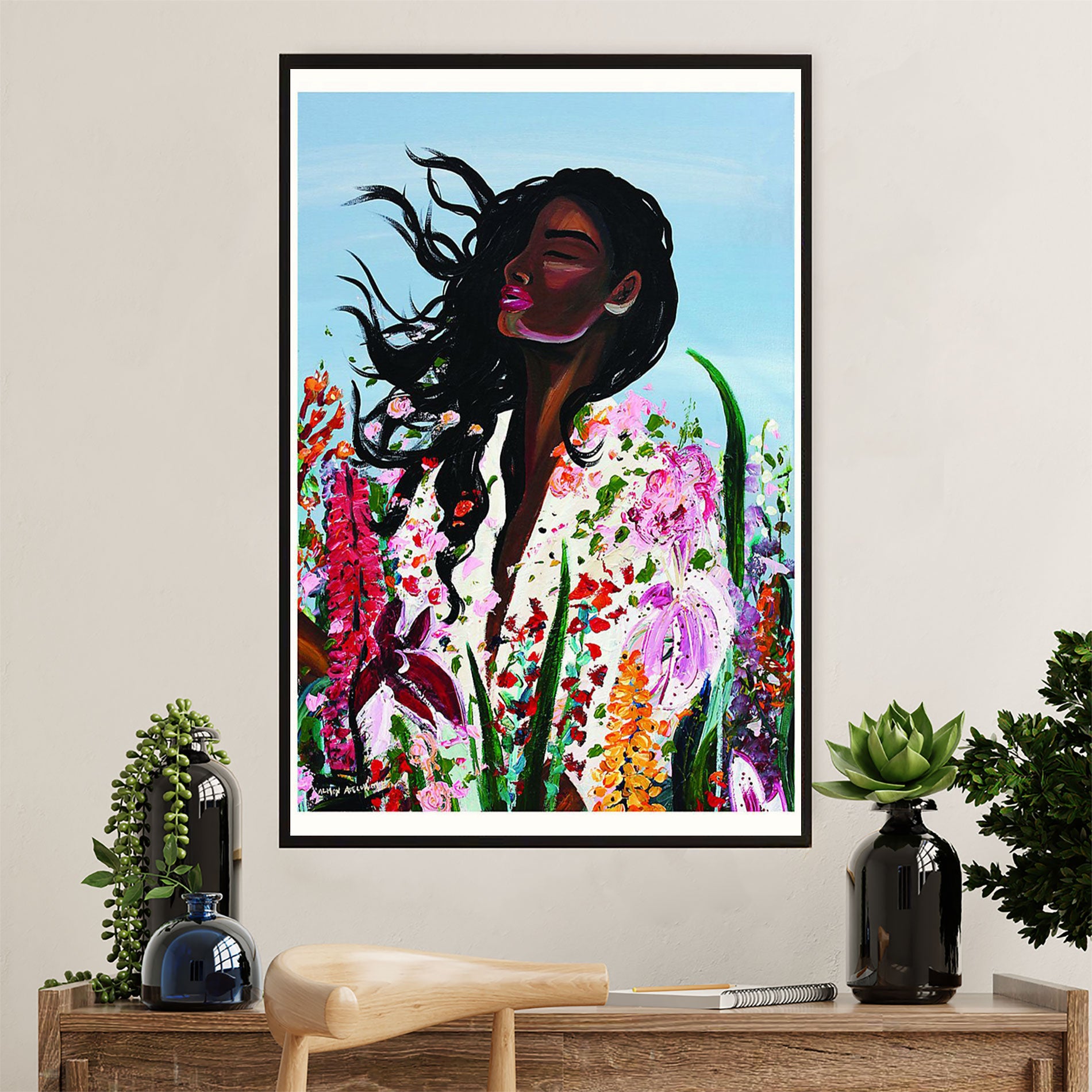 African American Afro Poster Prints | Black Girl Painting | Wall Art Gift For Black Girl